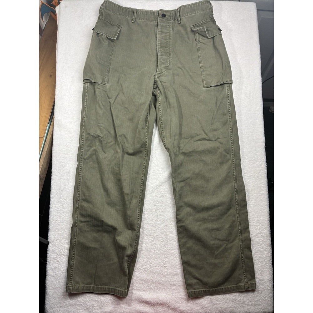Buck Mason Natural Green Omaha Flyweight hbt P-43 cargo pants 34